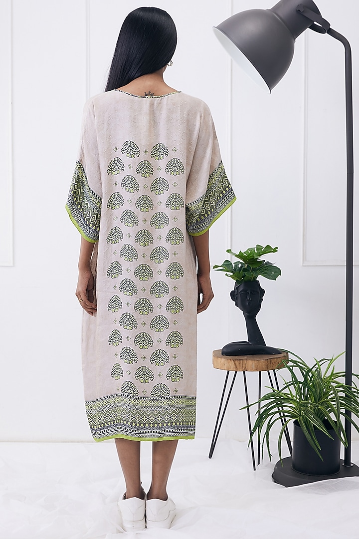 Beige Jacquard Printed Kimono Summer Dress by Soup by Sougat Paul at Pernia's Pop Up Shop