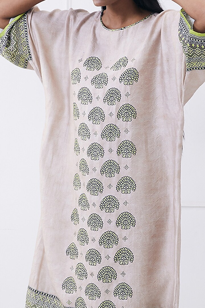 Beige Jacquard Printed Kimono Summer Dress by Soup by Sougat Paul at Pernia's Pop Up Shop