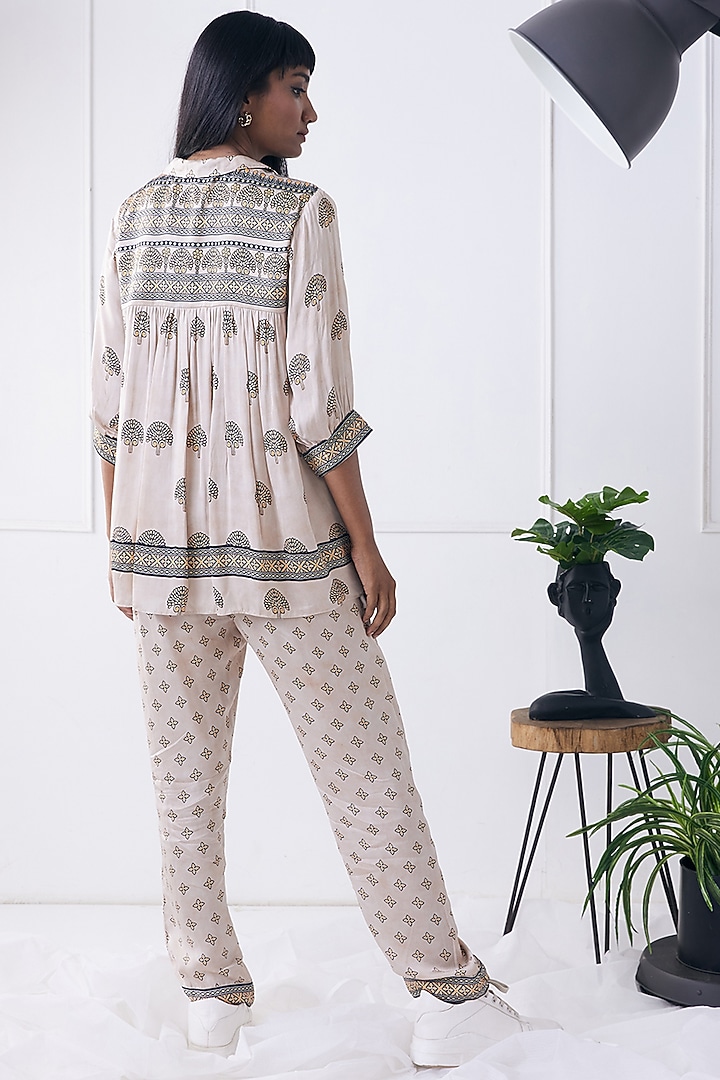 Beige Crepe Printed Co-Ord Set by Soup by Sougat Paul at Pernia's Pop Up Shop