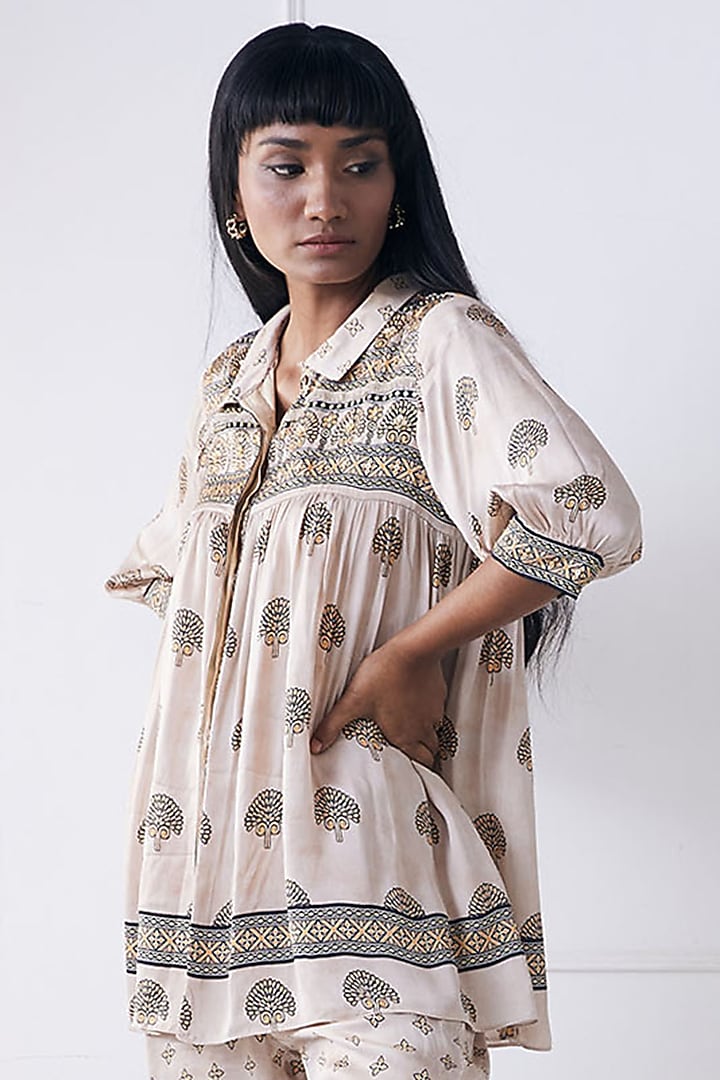 Beige Crepe Printed Co-Ord Set by Soup by Sougat Paul at Pernia's Pop Up Shop