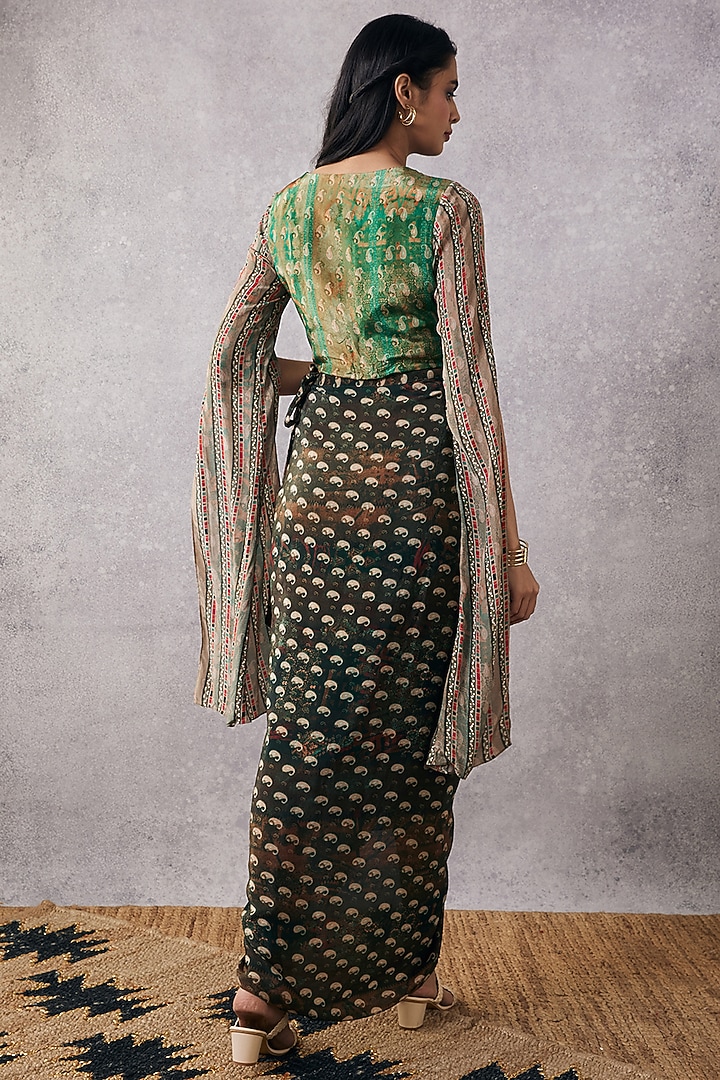 Multi-Colored Chiffon & Sequins Draped Skirt Set by Soup by Sougat Paul at Pernia's Pop Up Shop