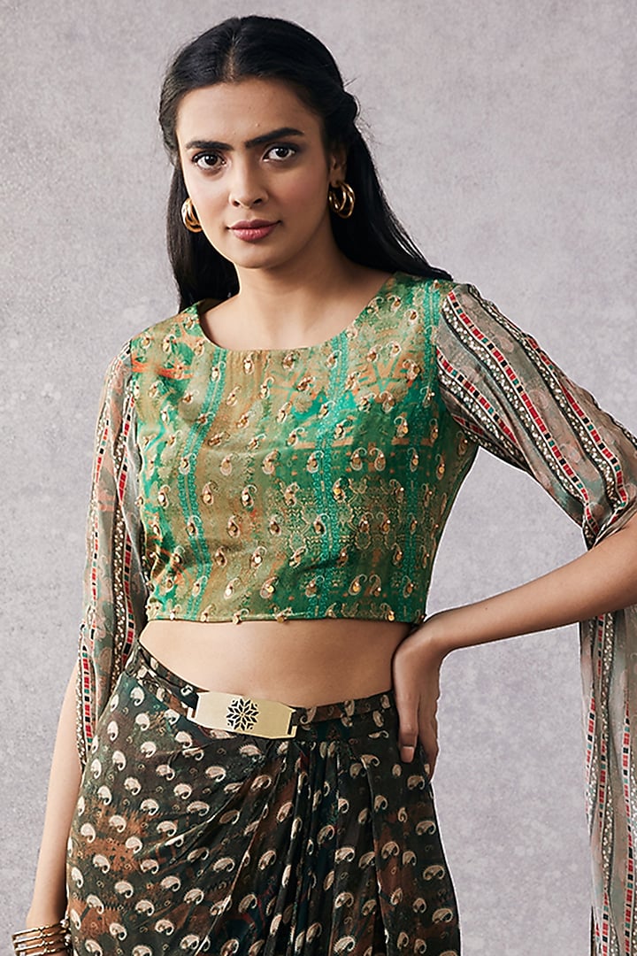 Multi-Colored Chiffon & Sequins Draped Skirt Set by Soup by Sougat Paul at Pernia's Pop Up Shop