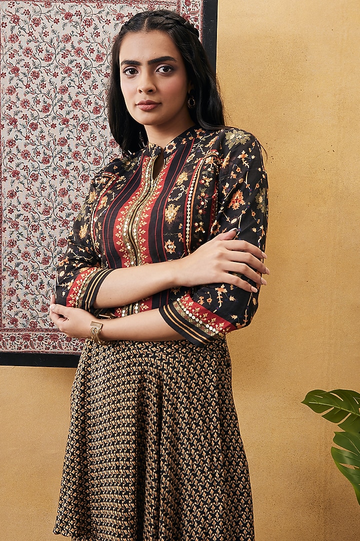 BLack Malaysian Silk & Crepe Embroidered Co-Ord Set by Soup by Sougat Paul at Pernia's Pop Up Shop