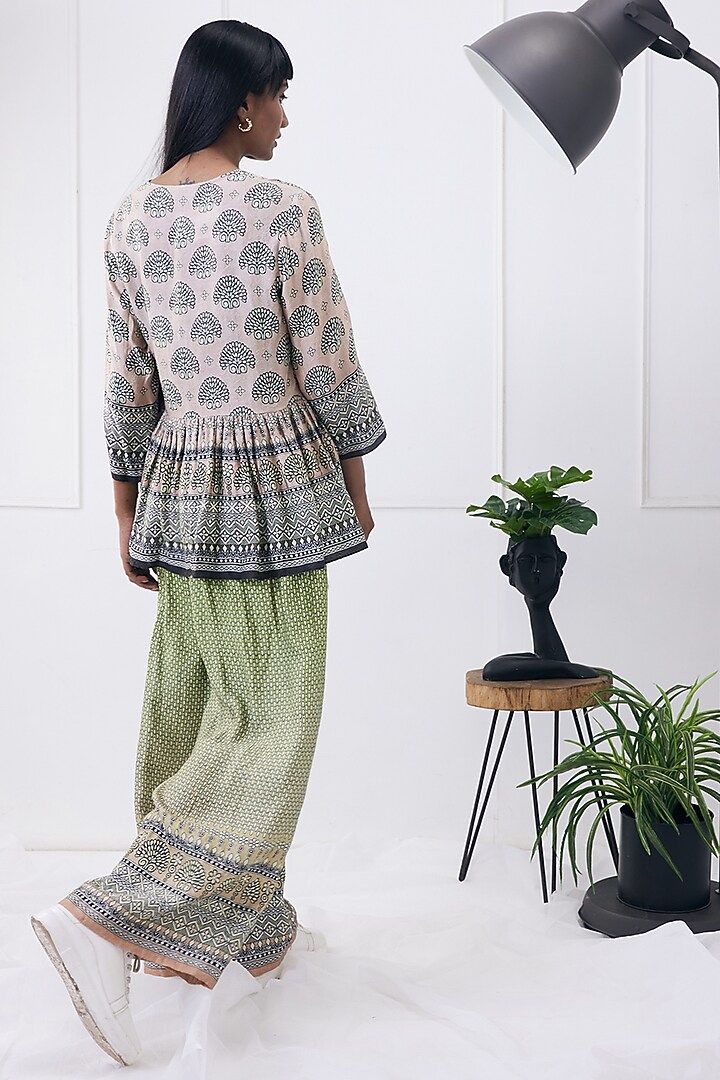 Green & Beige Jacquard Printed Jacket Set by Soup by Sougat Paul at Pernia's Pop Up Shop