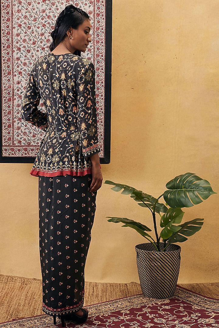Black Cotton Silk Printed Jacket Vacation Dress by Soup by Sougat Paul at Pernia's Pop Up Shop
