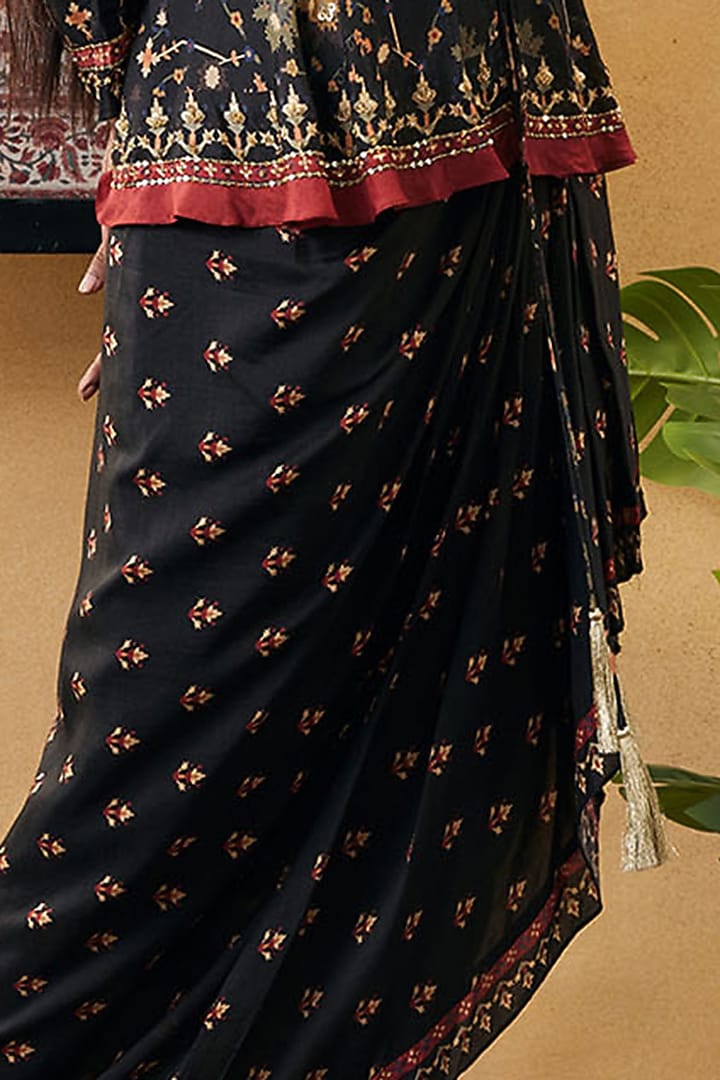 Black Cotton Silk Printed Jacket Vacation Dress by Soup by Sougat Paul at Pernia's Pop Up Shop