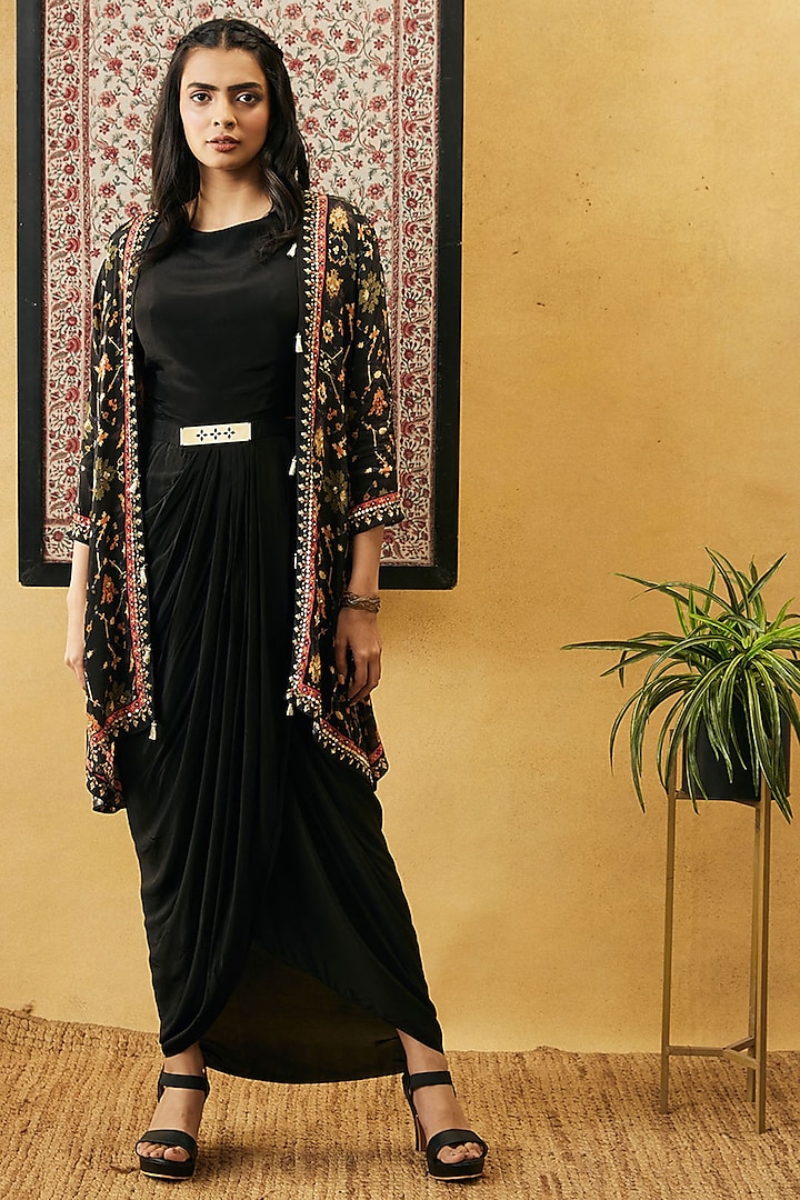 Black Crepe Jacket Dress by Soup by Sougat Paul