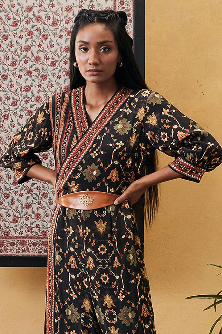 Black Crepe Printed Jumpsuit by Soup by Sougat Paul at Pernia's Pop Up Shop