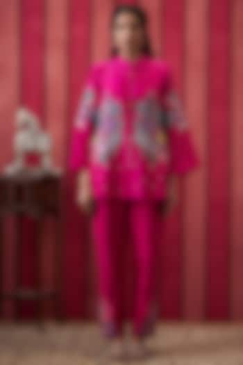 Fuchsia Pink Chanderi Silk Applique Work Co-Ord Set by Soup by Sougat Paul at Pernia's Pop Up Shop