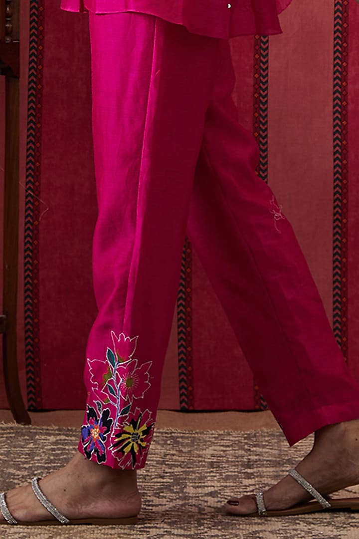Fuchsia Pink Chanderi Silk Applique Work Co-Ord Set by Soup by Sougat Paul at Pernia's Pop Up Shop