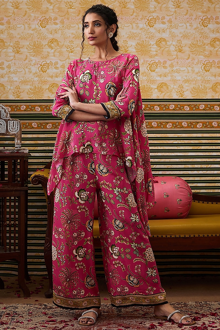 Pink Crepe Palazzo Pant Set by Soup by Sougat Paul at Pernia's Pop Up Shop