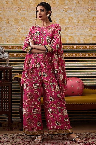 Pink Crepe Palazzo Pant Set by Soup by Sougat Paul