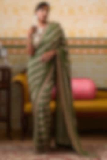 Green Brocade Silk Embroidered Pre-Draped Saree Set by Soup by Sougat Paul at Pernia's Pop Up Shop