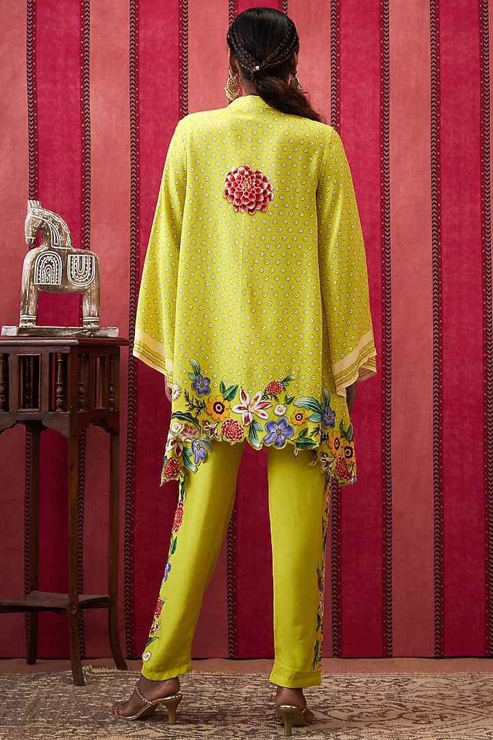 Yellow Cotton Silk Applique Work Co-Ord Set by Soup by Sougat Paul at Pernia's Pop Up Shop