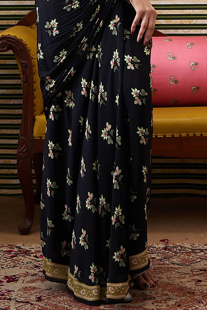 Black Crepe Draped Skirt Set by Soup by Sougat Paul at Pernia's Pop Up Shop