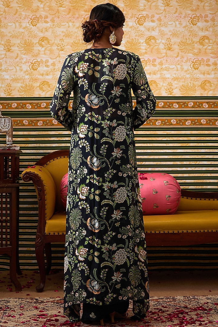 Black Crepe Printed Draped Skirt Set by Soup by Sougat Paul at Pernia's Pop Up Shop