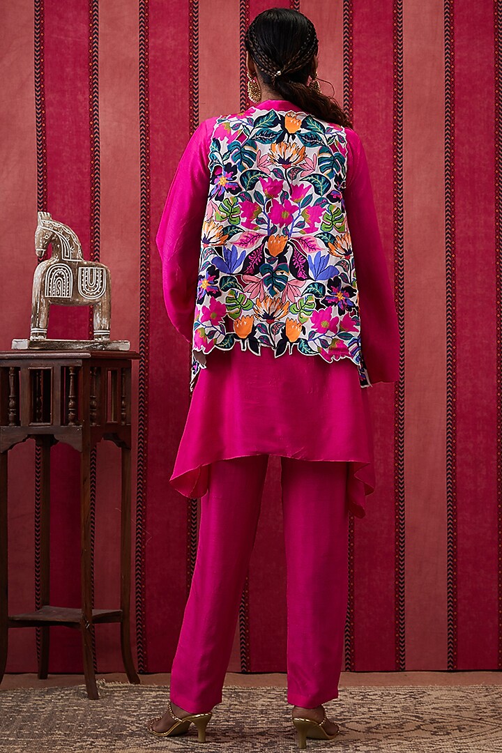 Multi-Colored Malaysian Silk Applique Work Jacket Set by Soup by Sougat Paul at Pernia's Pop Up Shop