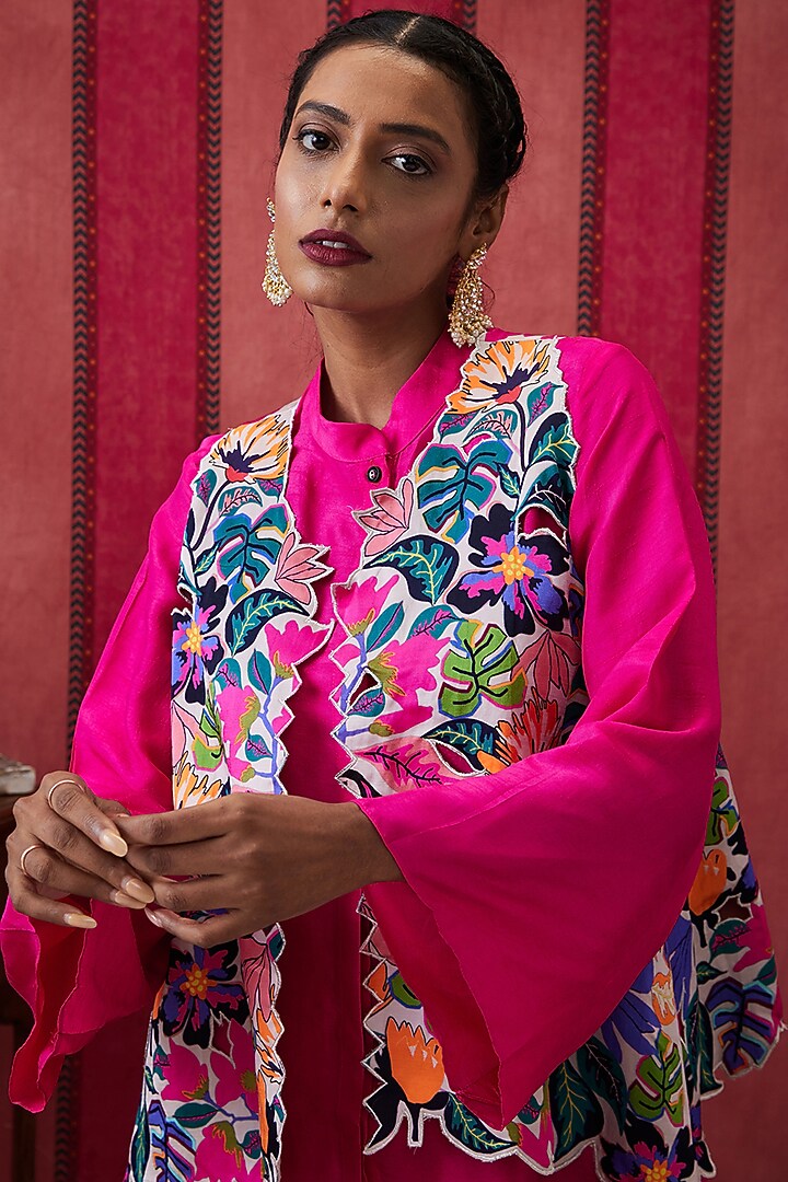 Multi-Colored Malaysian Silk Applique Work Jacket Set by Soup by Sougat Paul at Pernia's Pop Up Shop