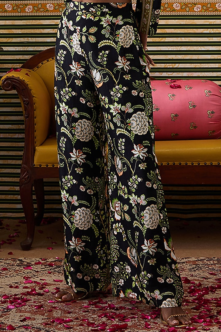 Black Malaysian Silk Printed Co-Ord Set by Soup by Sougat Paul at Pernia's Pop Up Shop