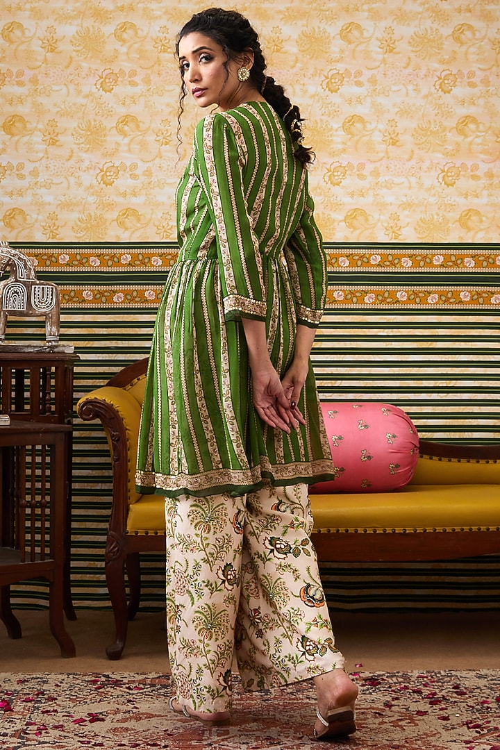 Beige Crepe Printed Jumpsuit With Embellished Top by Soup by Sougat Paul at Pernia's Pop Up Shop