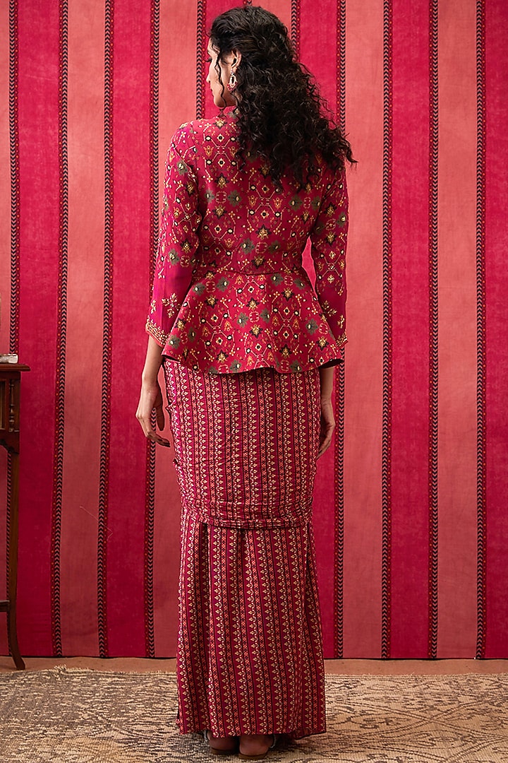 Fuchsia Pink Crepe Draped Skirt Set by Soup by Sougat Paul at Pernia's Pop Up Shop