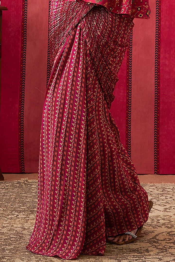 Fuchsia Pink Crepe Draped Skirt Set by Soup by Sougat Paul at Pernia's Pop Up Shop