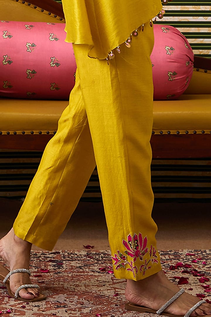 Yellow Chanderi Silk Patchwork Pant Set by Soup by Sougat Paul at Pernia's Pop Up Shop