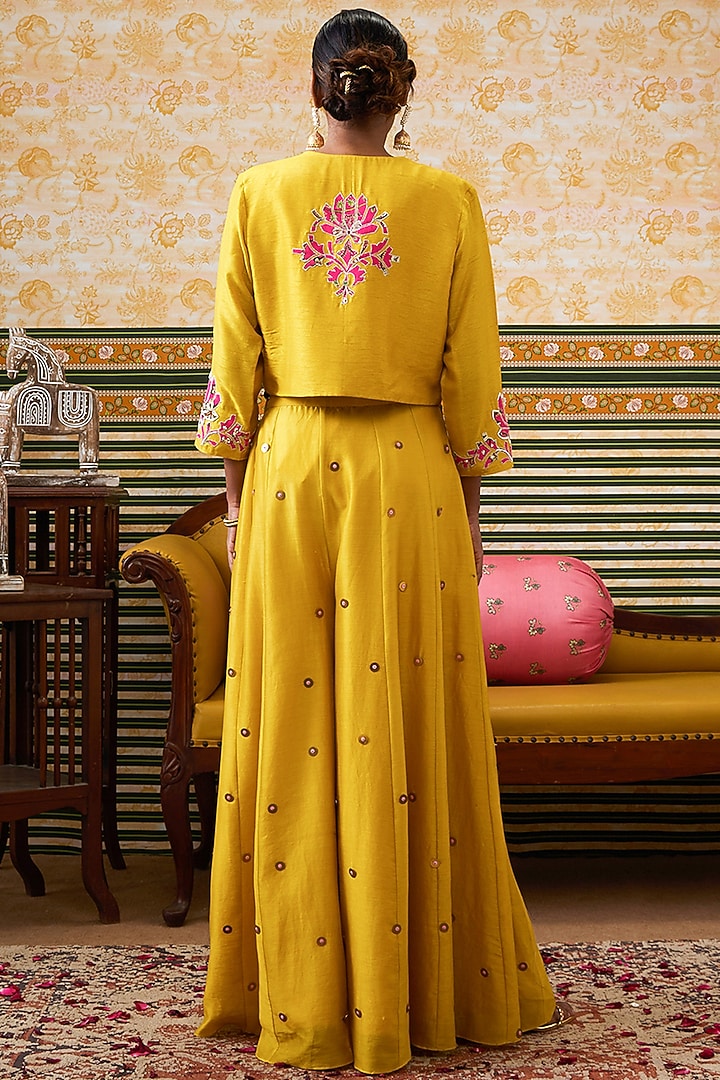 Yellow Chanderi Silk Patchwork Jacket Set by Soup by Sougat Paul at Pernia's Pop Up Shop