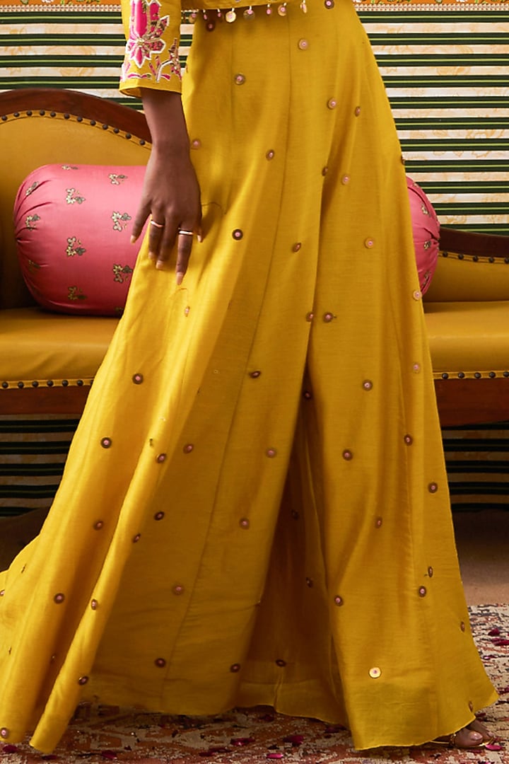 Yellow Chanderi Silk Patchwork Jacket Set by Soup by Sougat Paul at Pernia's Pop Up Shop