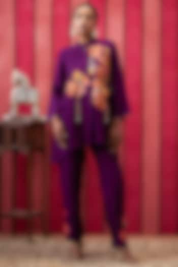 Wine Chanderi Silk Applique Work Co-Ord Set by Soup by Sougat Paul at Pernia's Pop Up Shop