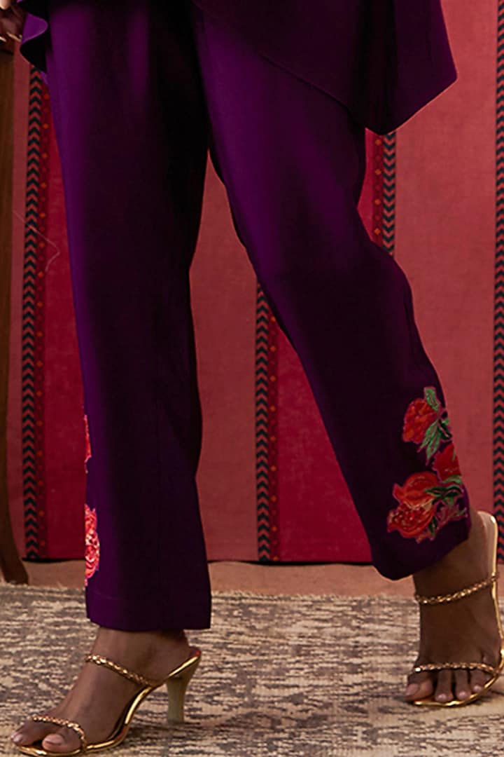 Wine Chanderi Silk Applique Work Co-Ord Set by Soup by Sougat Paul at Pernia's Pop Up Shop