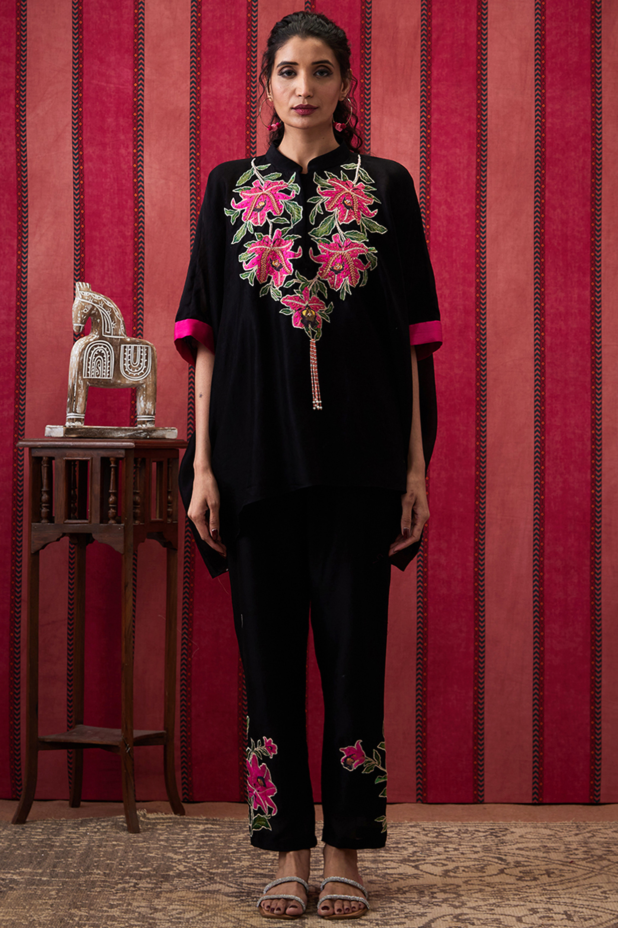 Black Chanderi Silk Pant Set by Soup by Sougat Paul at Pernia's Pop Up Shop