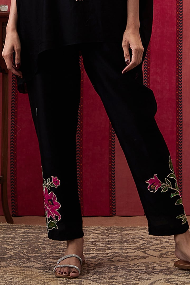 Black Chanderi Silk Pant Set by Soup by Sougat Paul at Pernia's Pop Up Shop
