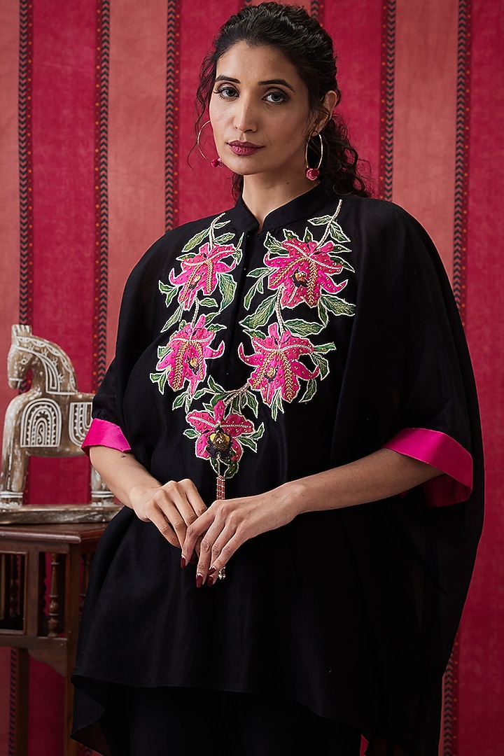 Black Chanderi Silk Pant Set by Soup by Sougat Paul at Pernia's Pop Up Shop