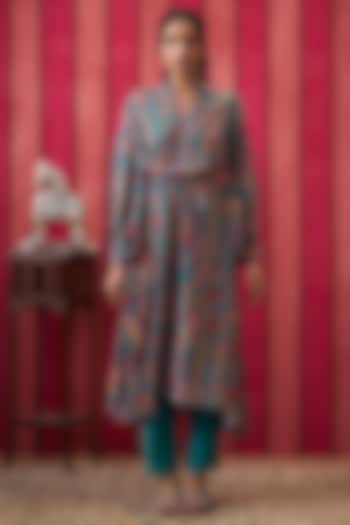 Teal Green Crepe Embroidered Kurta Set by Soup by Sougat Paul at Pernia's Pop Up Shop