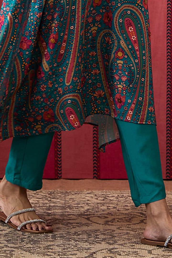 Teal Green Crepe Embroidered Kurta Set by Soup by Sougat Paul at Pernia's Pop Up Shop