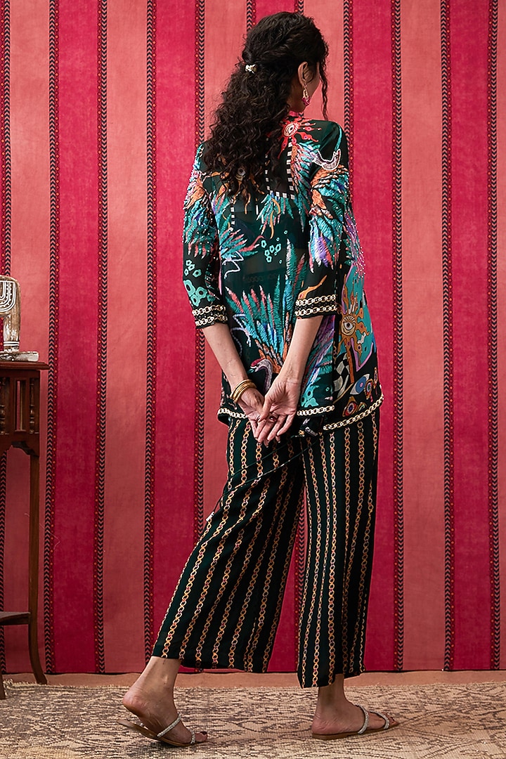 Bottle Green Crepe Printed Co-Ord Set by Soup by Sougat Paul at Pernia's Pop Up Shop