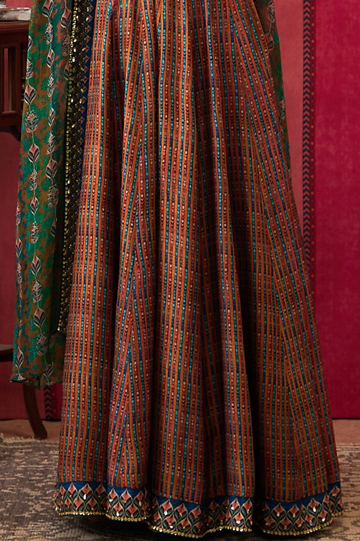 Multi-Colored Malaysian Silk Embroidered Jacket Lehenga Set by Soup by Sougat Paul at Pernia's Pop Up Shop