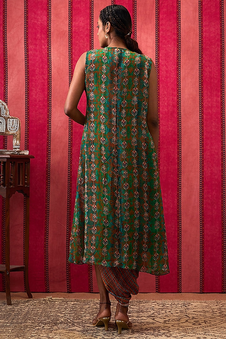 Multi-Colored Malaysian Silk Printed Draped Vacation Dress With Embroidered Cape by Soup by Sougat Paul at Pernia's Pop Up Shop