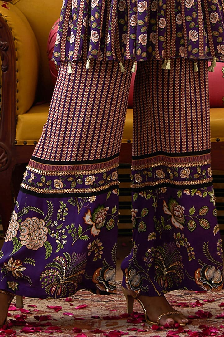 Purple Crepe Embroidered Kurta Set by Soup by Sougat Paul at Pernia's Pop Up Shop