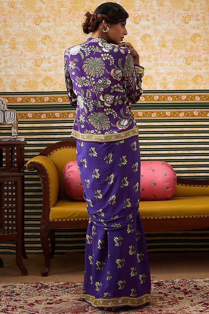 Purple Crepe Draped Skirt Set by Soup by Sougat Paul at Pernia's Pop Up Shop