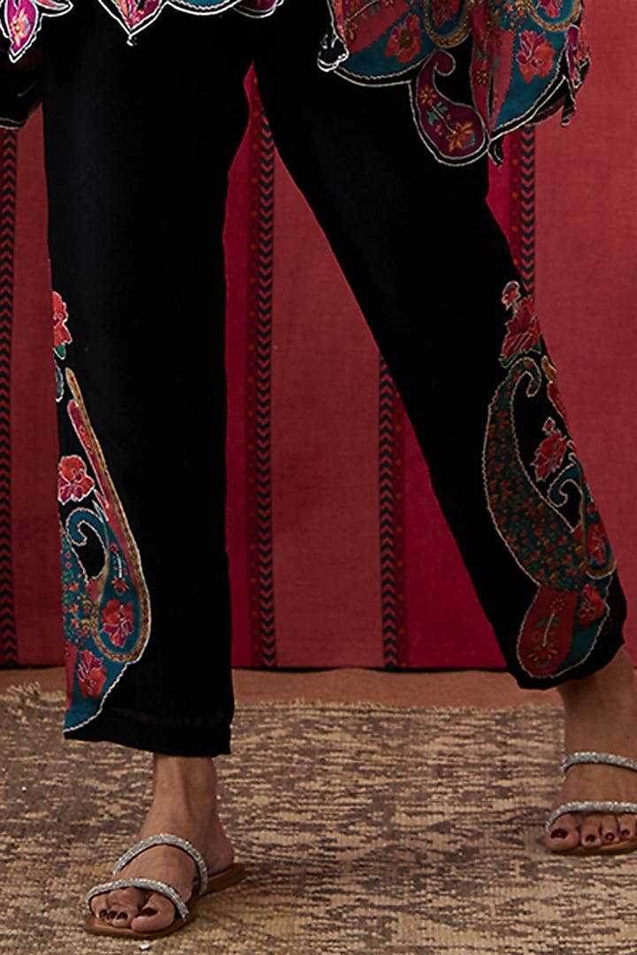 Black Chanderi Silk Applique Work Co-Ord Set by Soup by Sougat Paul at Pernia's Pop Up Shop