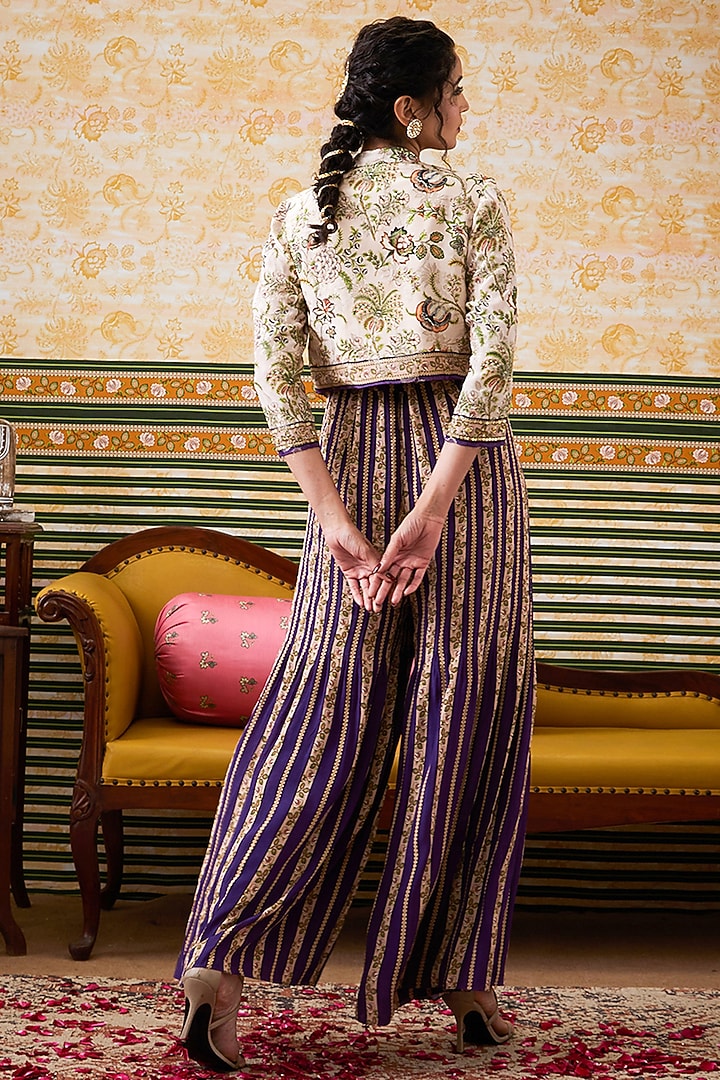 Purple Crepe Printed Jumpsuit With Jacket by Soup by Sougat Paul at Pernia's Pop Up Shop