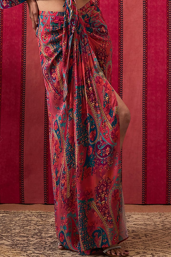 Multi-Colored Crepe Draped Skirt Set by Soup by Sougat Paul at Pernia's Pop Up Shop