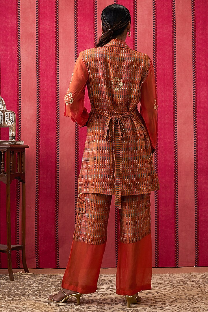 Rust Malaysian Silk & Organza Embroidered Co-Ord Set by Soup by Sougat Paul at Pernia's Pop Up Shop