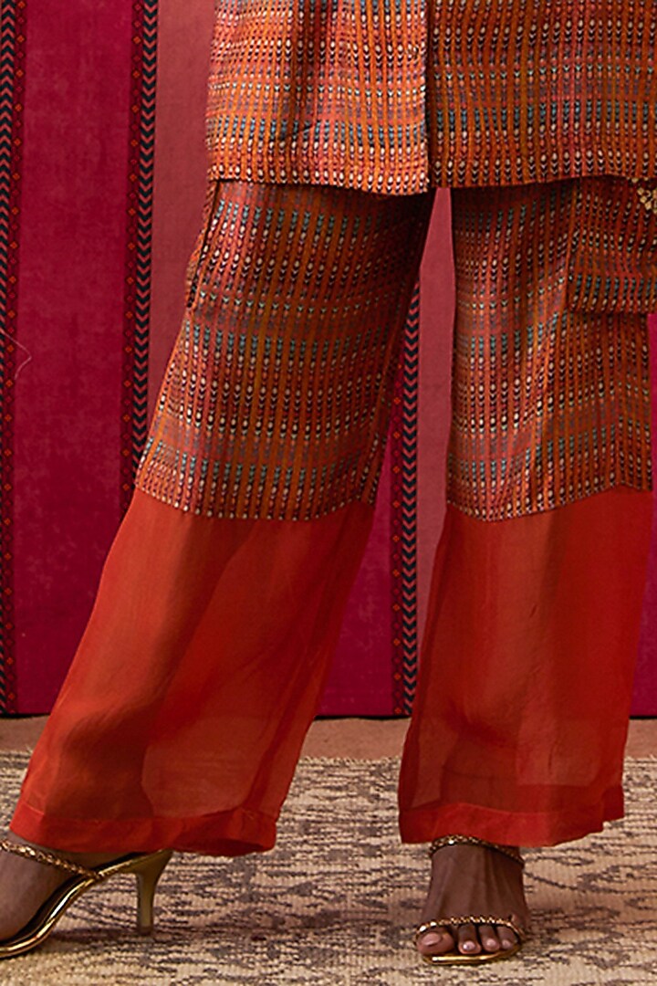Rust Malaysian Silk & Organza Embroidered Co-Ord Set by Soup by Sougat Paul at Pernia's Pop Up Shop