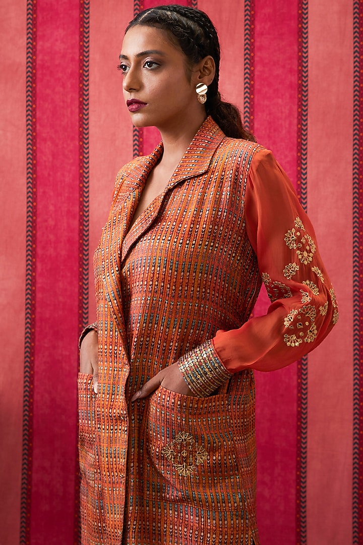 Rust Malaysian Silk & Organza Embroidered Co-Ord Set by Soup by Sougat Paul at Pernia's Pop Up Shop