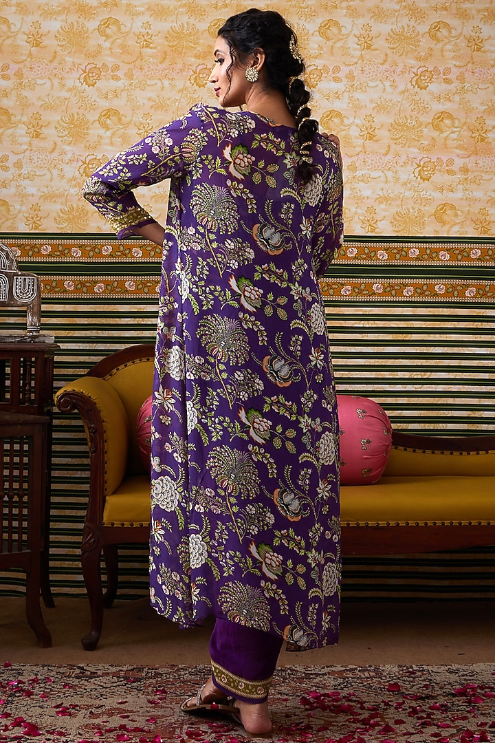 Purple Organza Printed Jacket Set by Soup by Sougat Paul at Pernia's Pop Up Shop