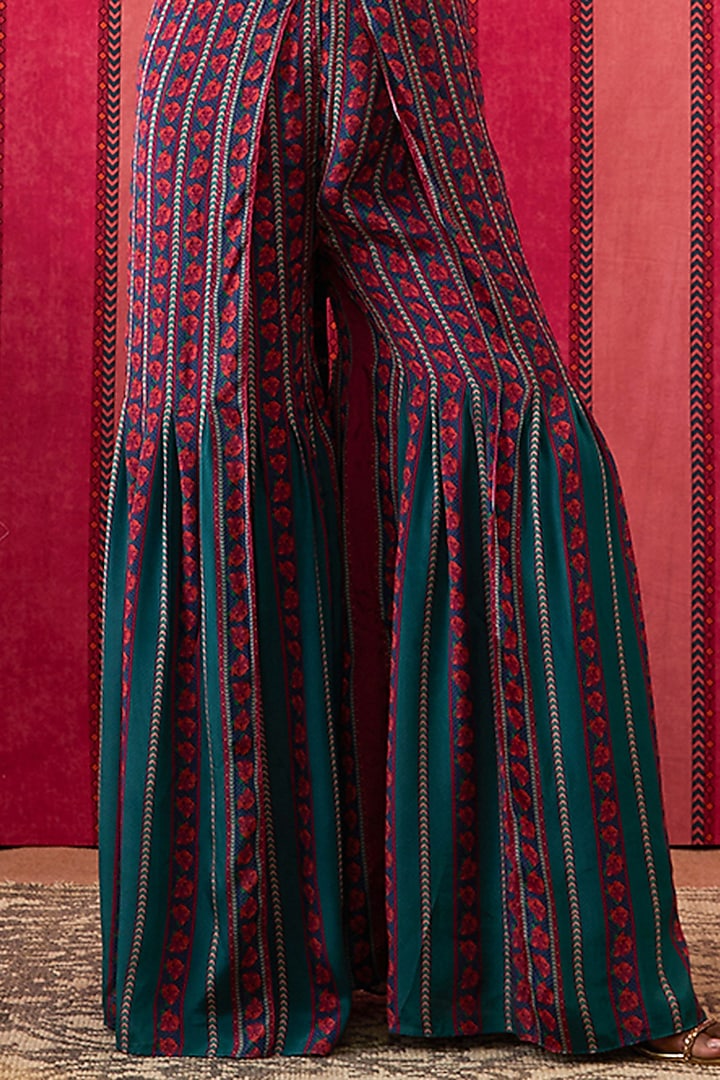 Teal Green Crepe Embroidered Jumpsuit With Jacket by Soup by Sougat Paul at Pernia's Pop Up Shop