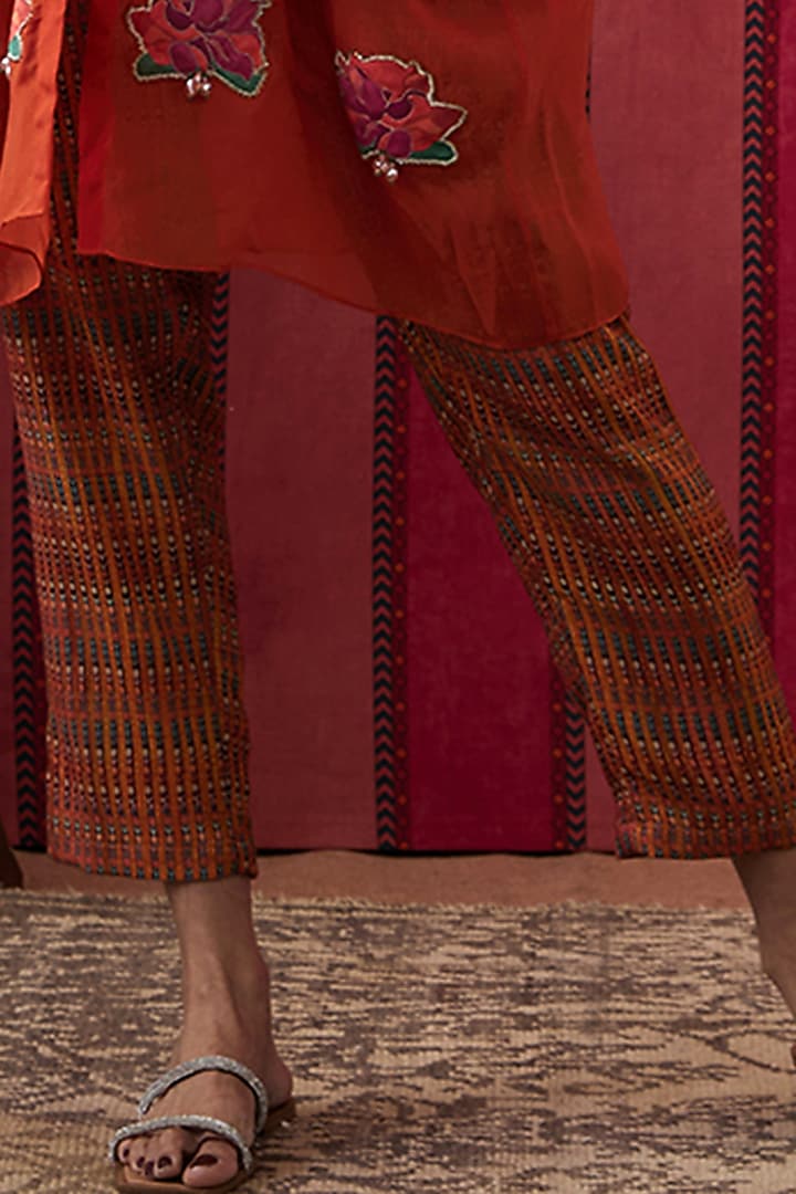 Rust Organza Embellished Kimono Cape Set by Soup by Sougat Paul at Pernia's Pop Up Shop